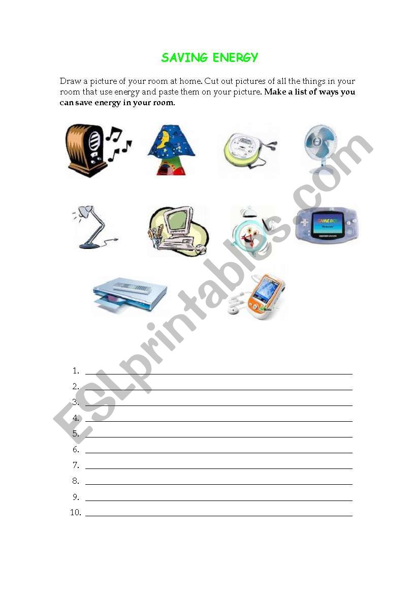 English worksheets: Saving energy