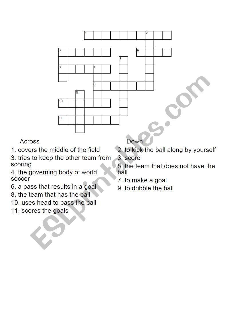 English worksheets football crossword puzzle