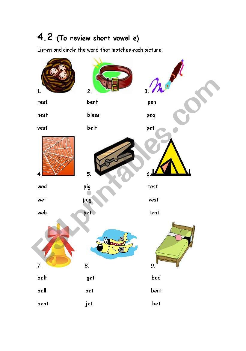 Short Vowel E Words With Pictures