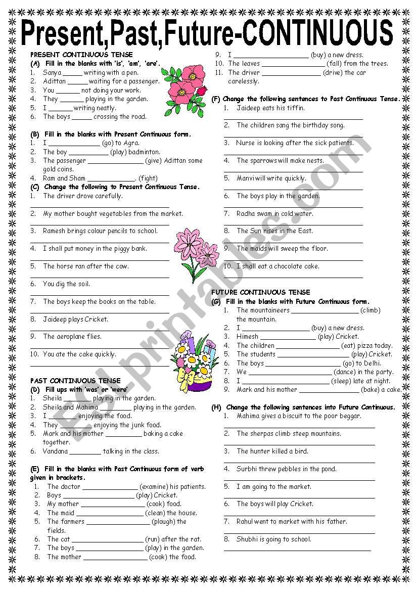 Future Continuous Tense Worksheet With Answers Pdf