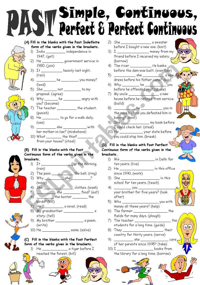 Past Perfect Continuous Tense Worksheets