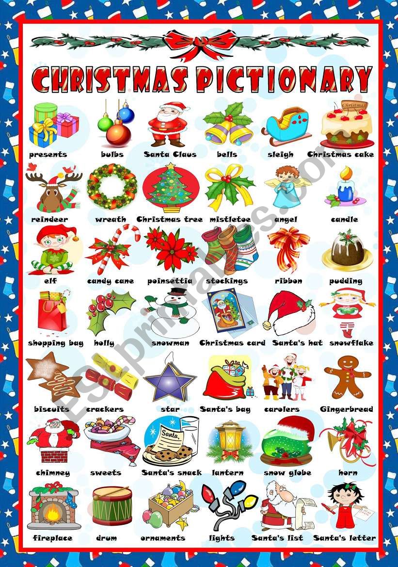 English Worksheets CHRISTMAS PICTIONARY B W VERSION INCLUDED English Worksheets CHRISTMAS PICTIONARY B W VERSION INCLUDED