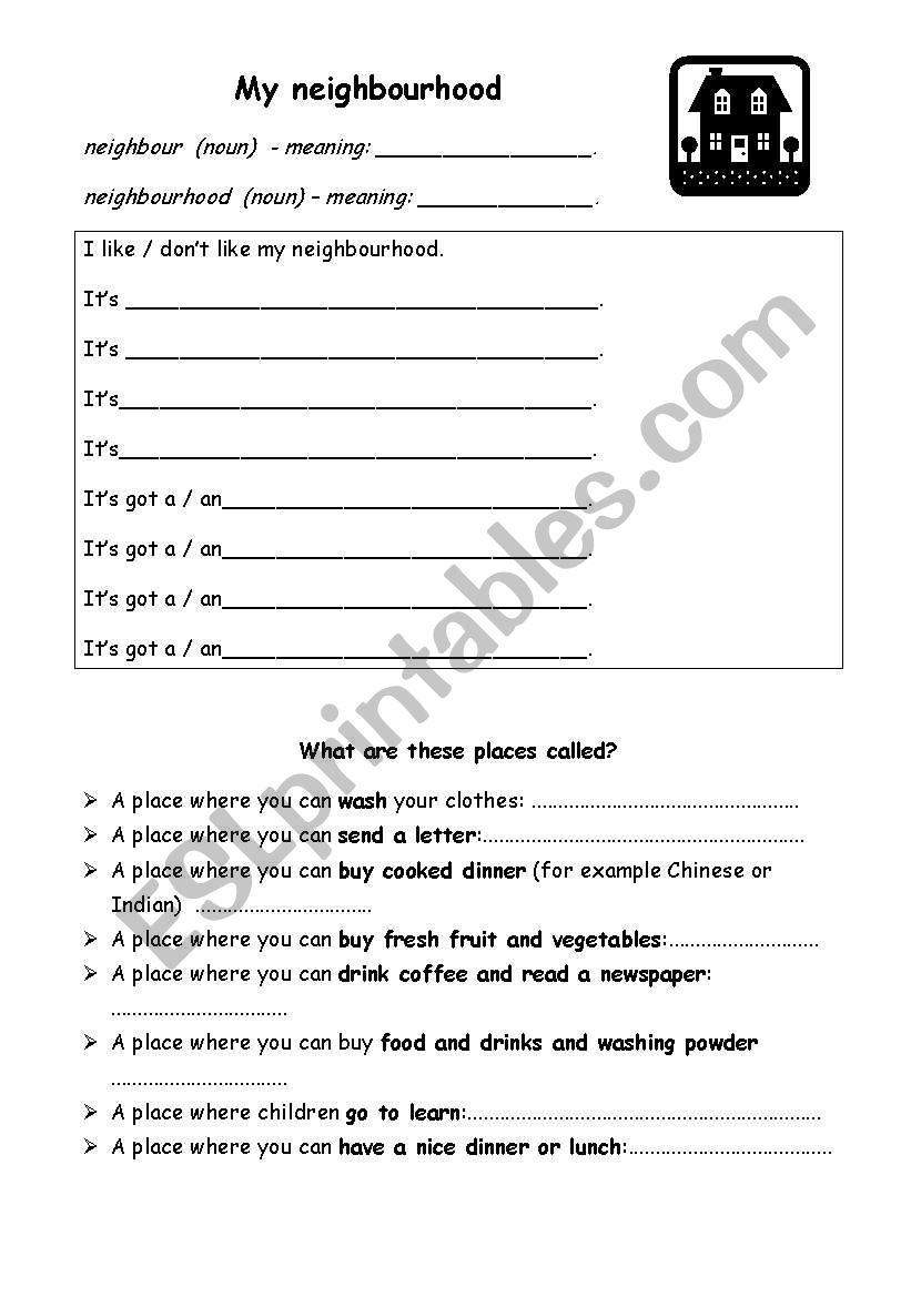 English worksheets: My Neighbourhood