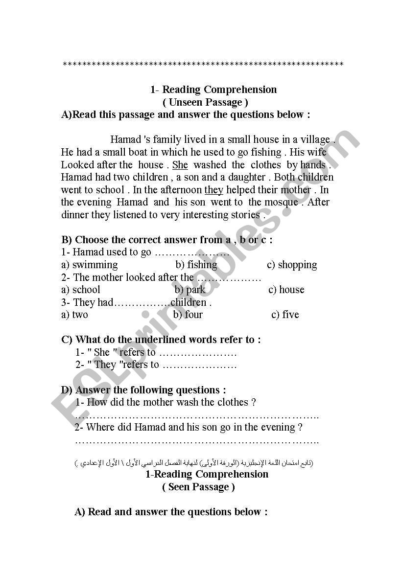 Reading Comprehension Grade 7 English Worksheets With Answers