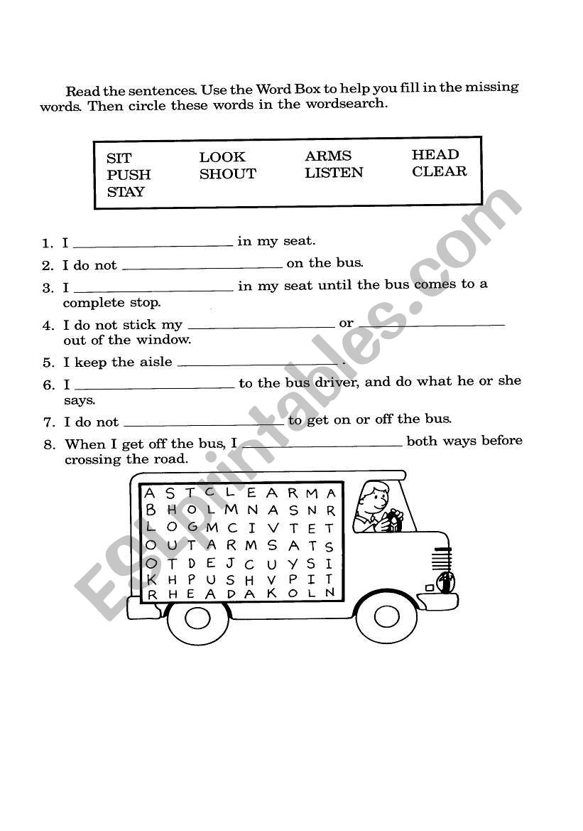 Free Printable Bus Safety Worksheets Printable Word Searches