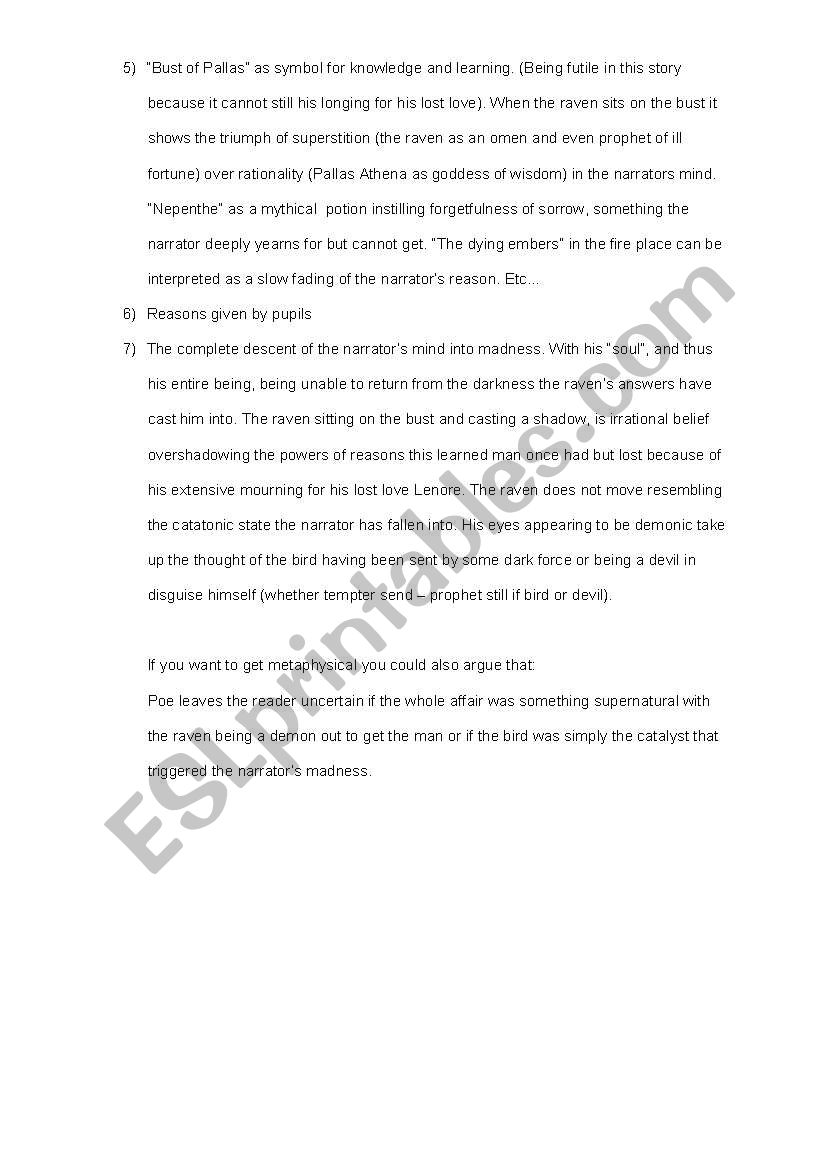 worksheet The Raven Worksheet english worksheets the raven by poe worksheet