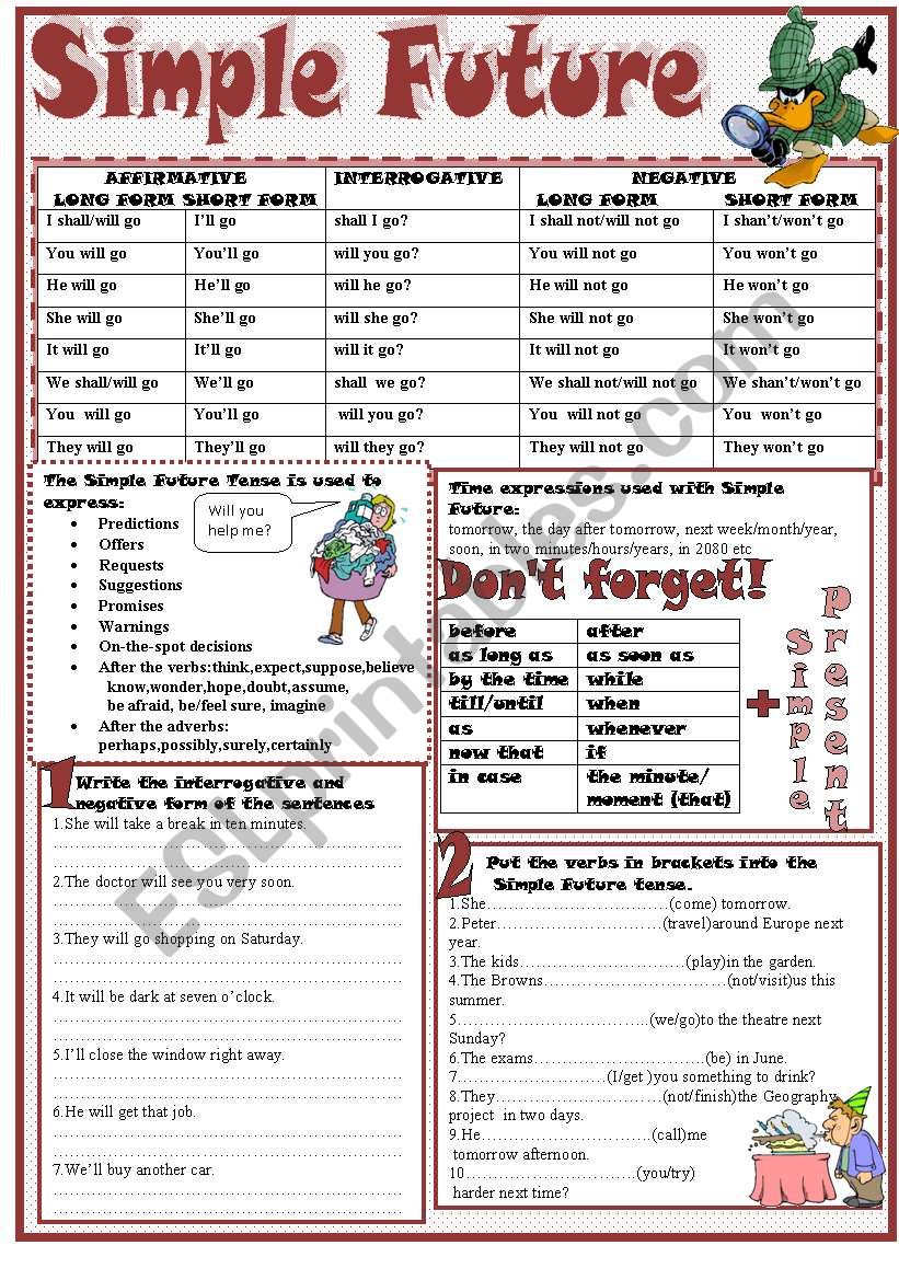 English Worksheets Simple Future