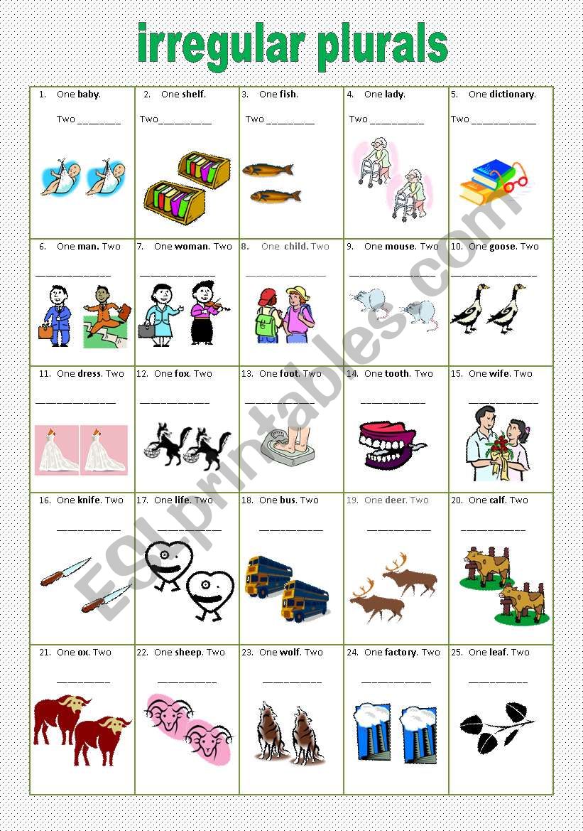 Irregular Plurals 17 02 11 ESL Worksheet By Manuelanunes3