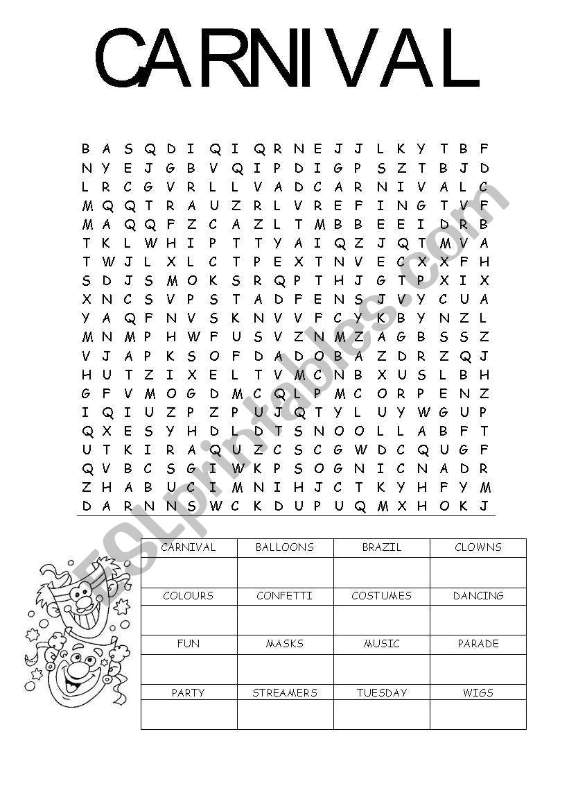 Carnival Wordsearch ESL Worksheet By Stepha