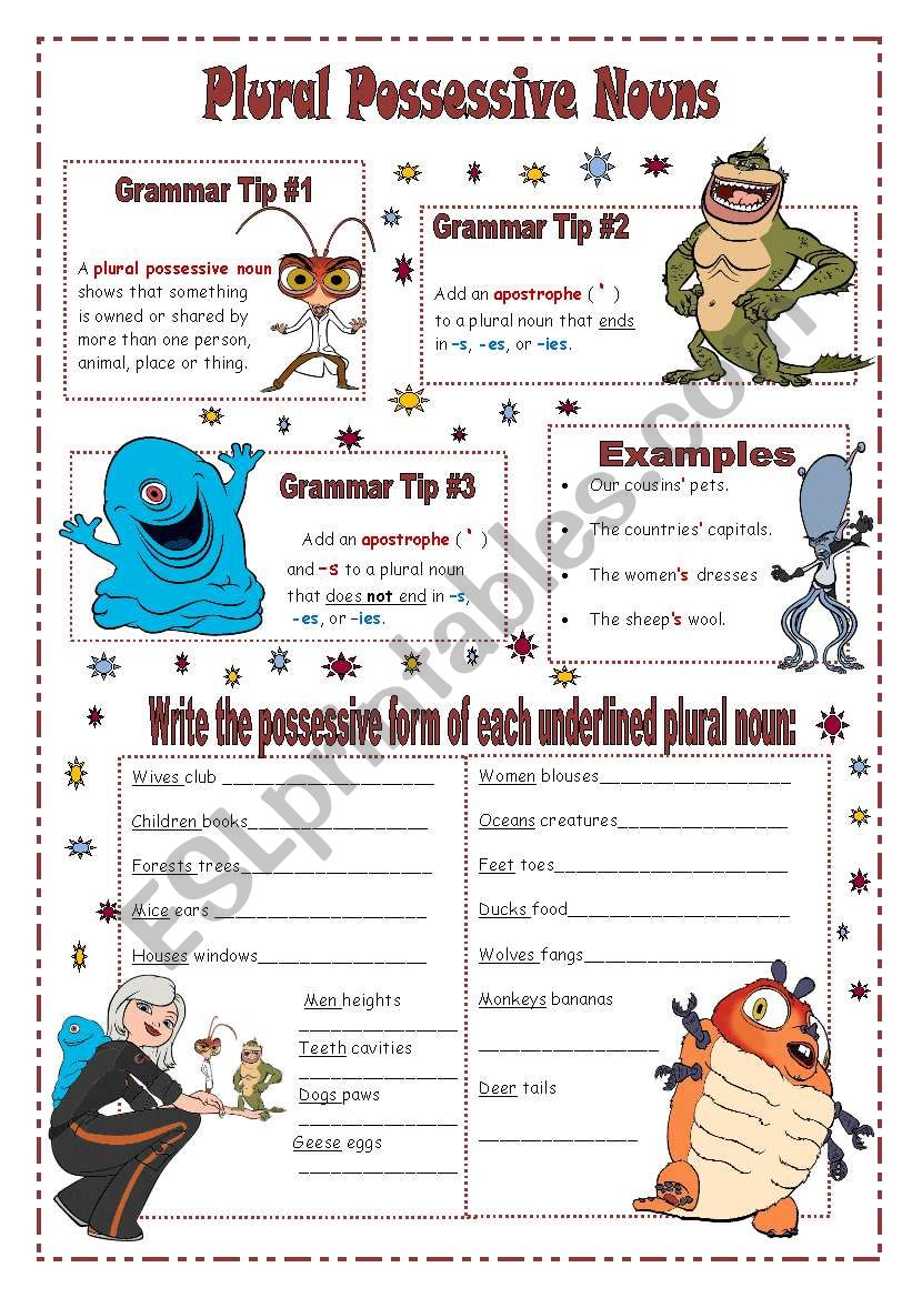 Plural Possessive Nouns ESL Worksheet By VaneV