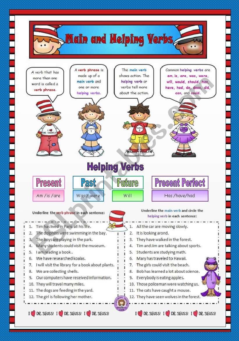 Main Verb And Helping Verbs Worksheets