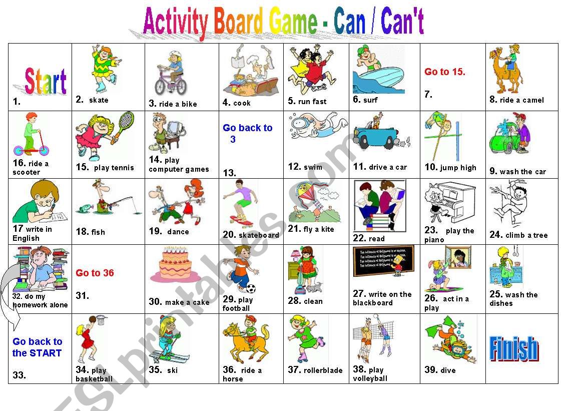 Can / Can´t Boardgame ESL worksheet by petili