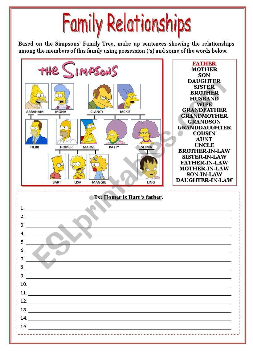 Family Relationships - Writing Sentences - ESL worksheet by luadosolzinho