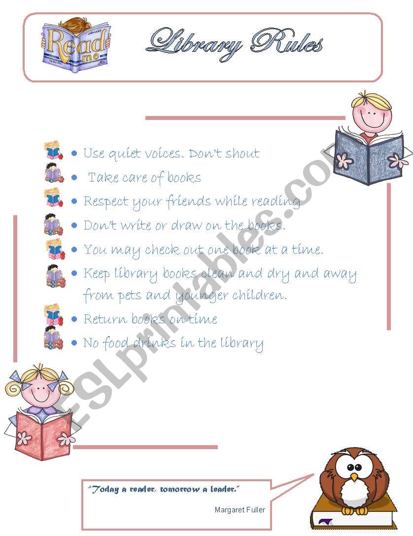 classroom-library-rules-esl-worksheet-by-moon22