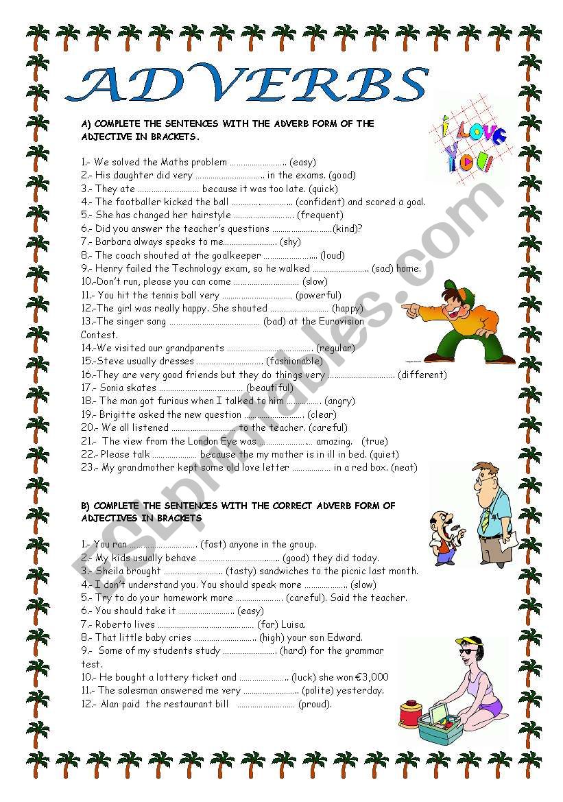Adverb Of Manner Worksheet ESL Worksheets For Adults Adverbs Of Manner Angry Bad Careful