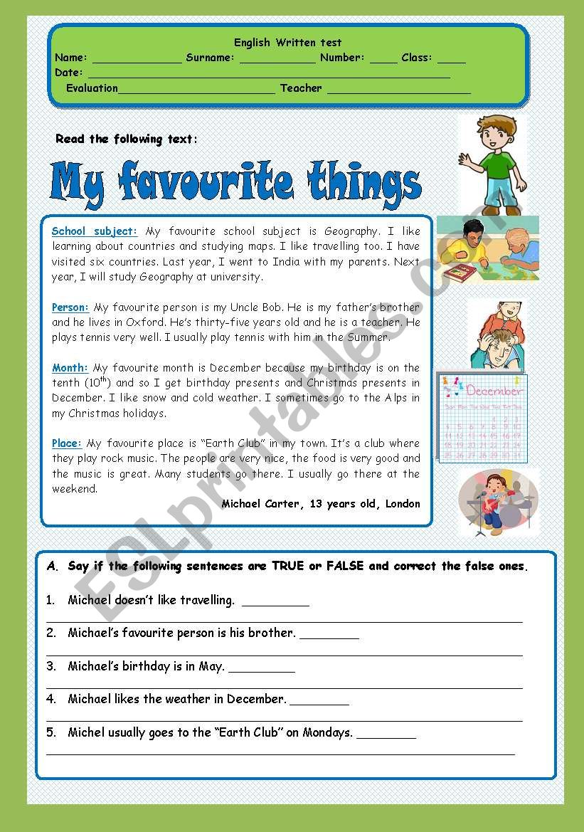 english-worksheets-test-my-favourite-things