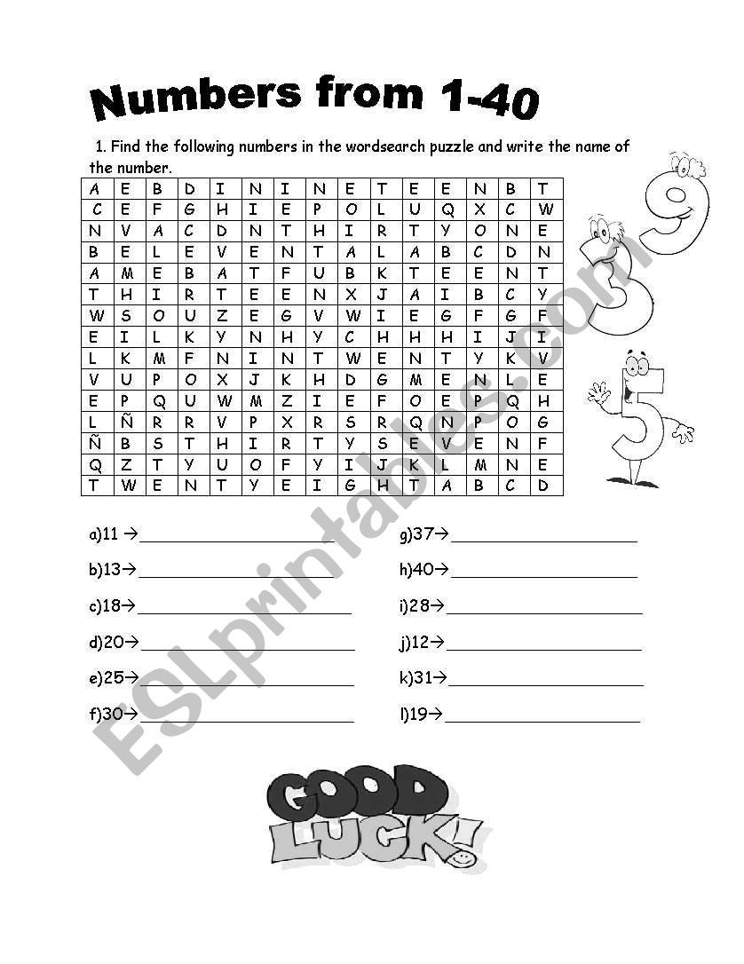 Writing Numbers 1 40 Worksheets