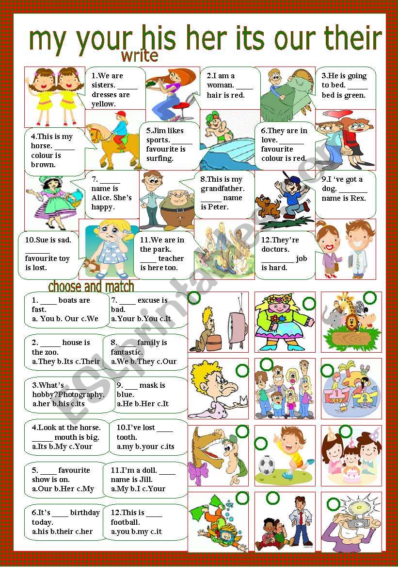 English Worksheets Possessive Adjectives