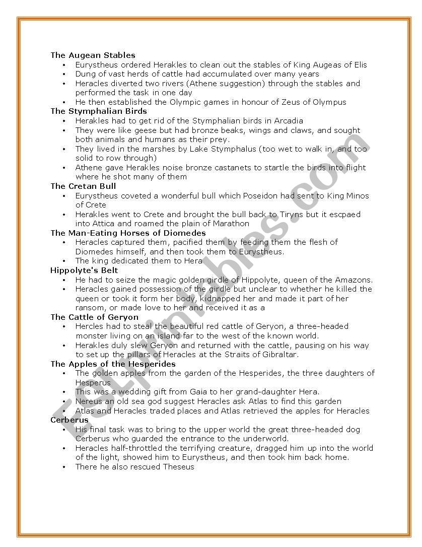 worksheet 12 Labors Of Hercules Worksheet english worksheets 12 labours of hercules