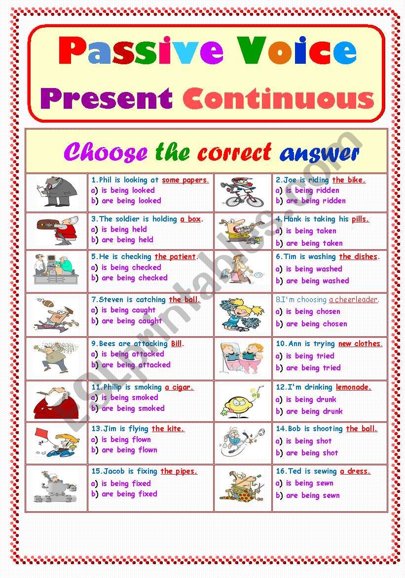 Active And Passive Voice Present Continuous Tense Worksheets Pdf