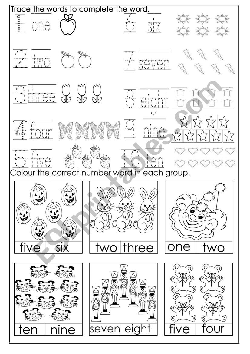 Number Names From 1 To 10 Worksheet