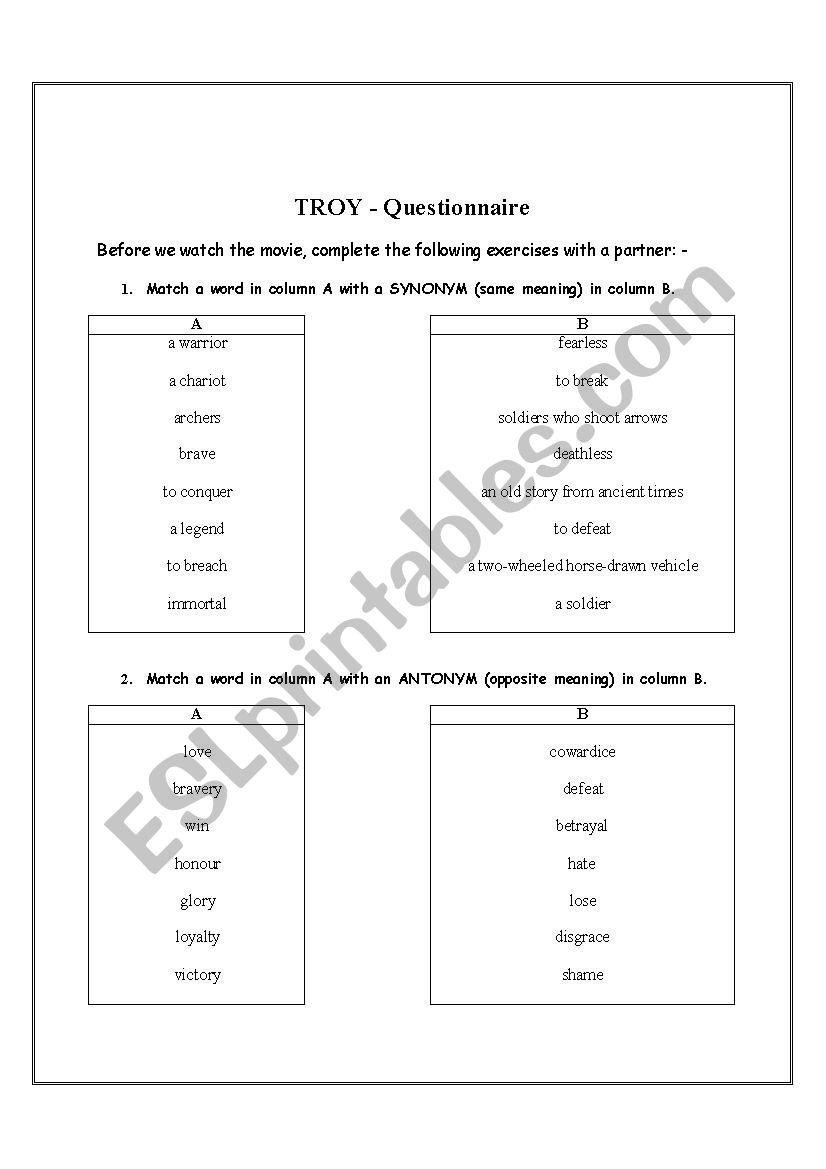 worksheet Troy Movie Worksheet english worksheets troy movie worksheet