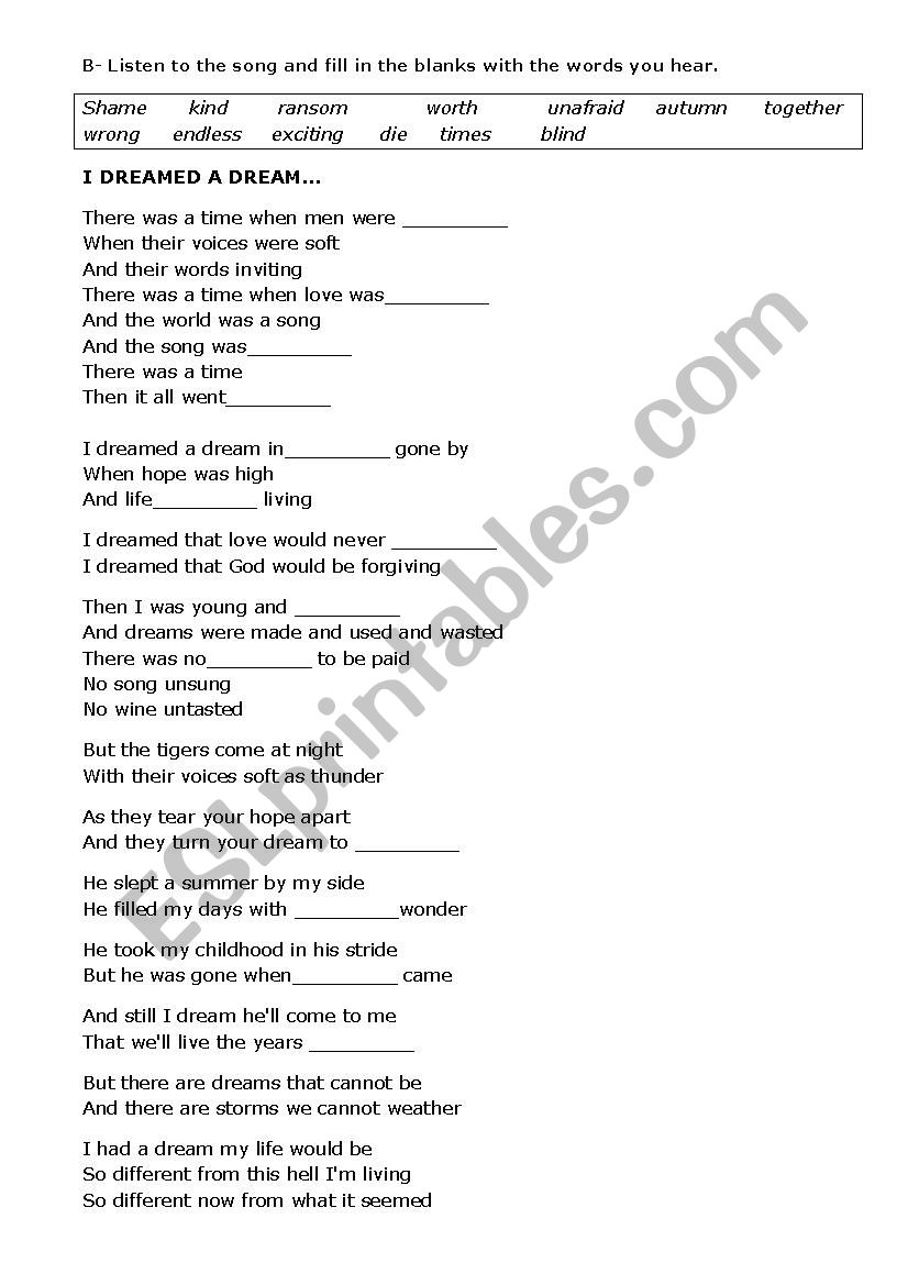 worksheet Les Miserables Worksheet english worksheets les miserables before watching activity song