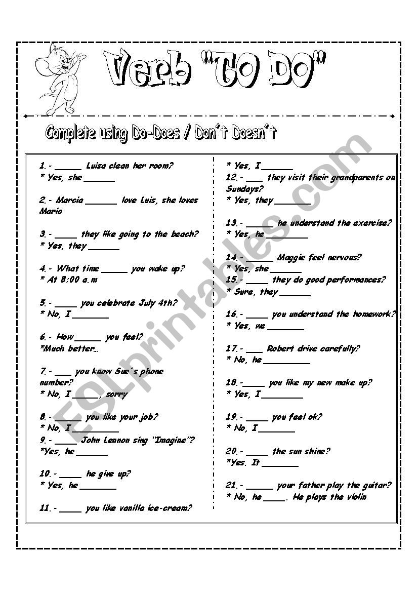 Verb To Do Esl Worksheet