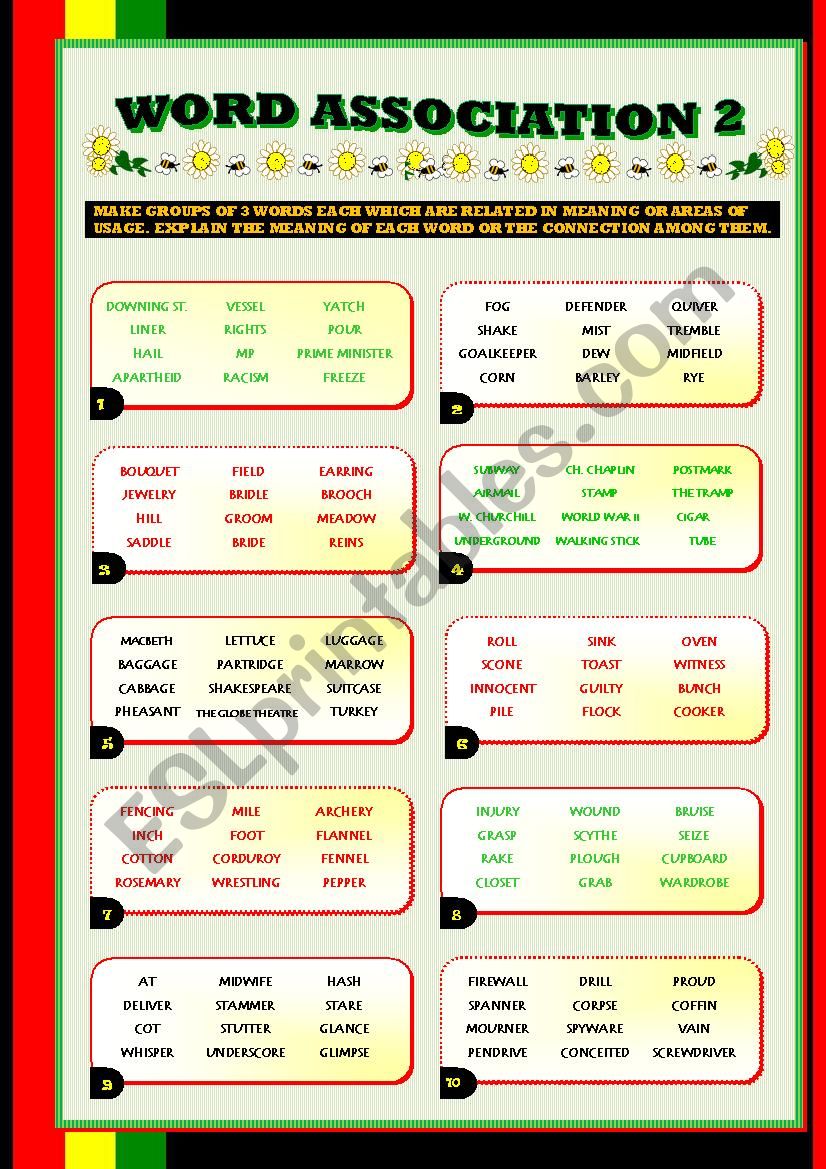 WORD ASSOCIATION ESL Worksheet By Olgavillanua