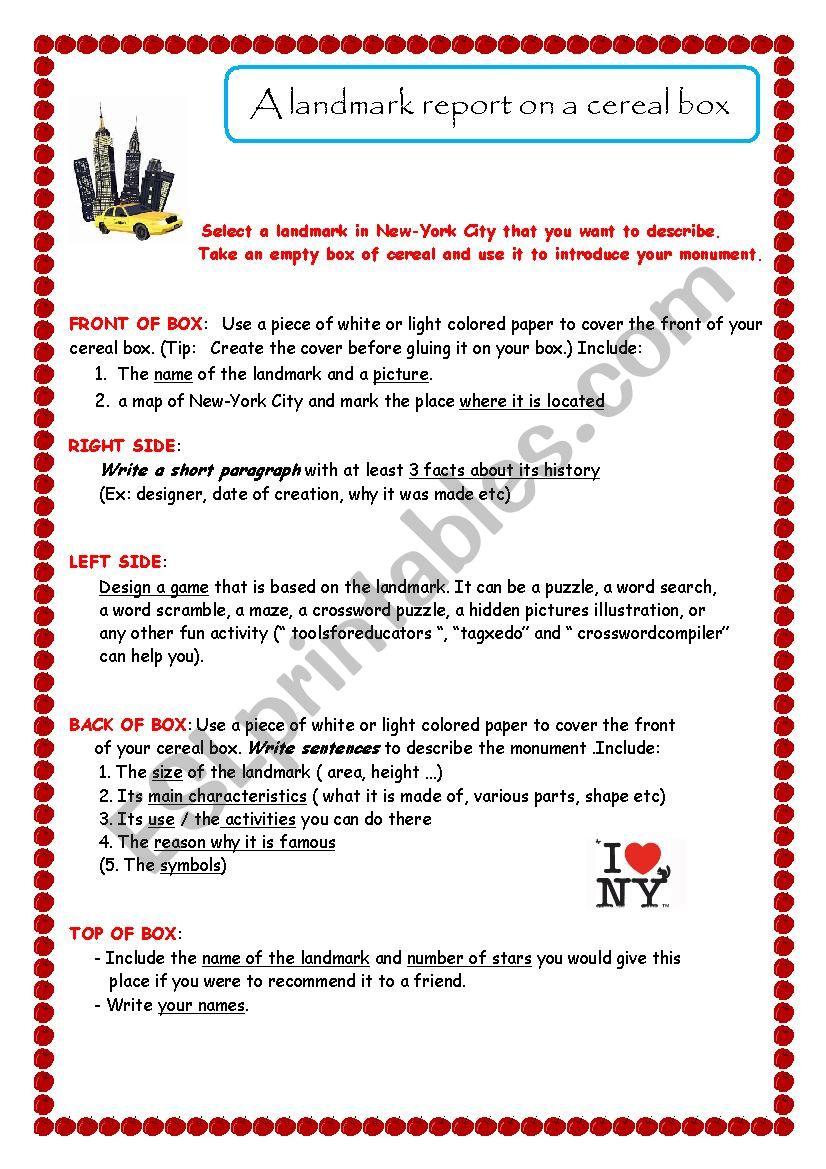 Describe a monument in a fun way (2) ESL worksheet by akoyad