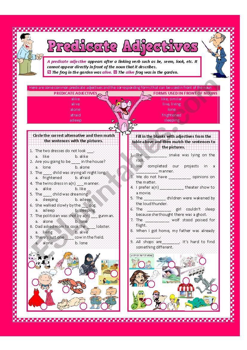 English Worksheets Predicate Adjectives