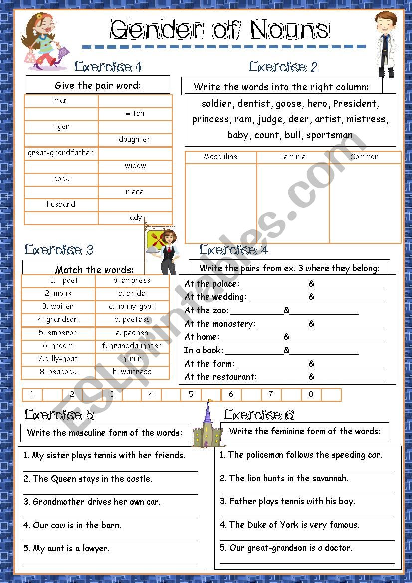 English Worksheets The Gender Of Nouns