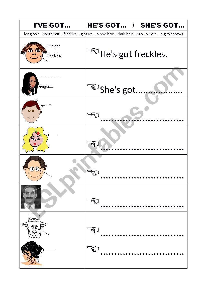 English Worksheets I VE GOT VERSUS HE S GOT SHE S GOT