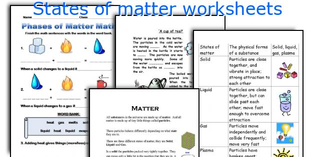 Changes In Matter Worksheet