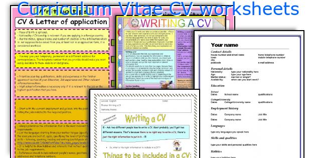 curriculum vitae cv worksheets