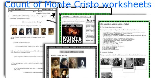 Count of Monte Cristo worksheets