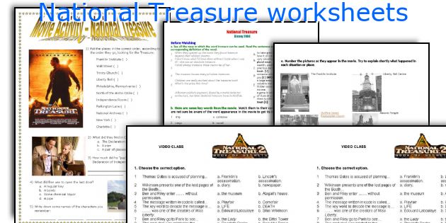 National Treasure worksheets