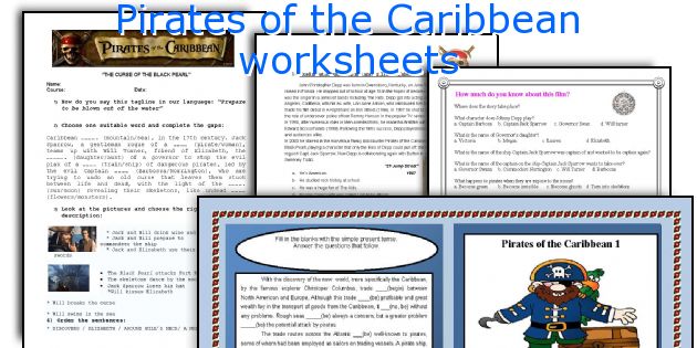 Pirates of the Caribbean worksheets