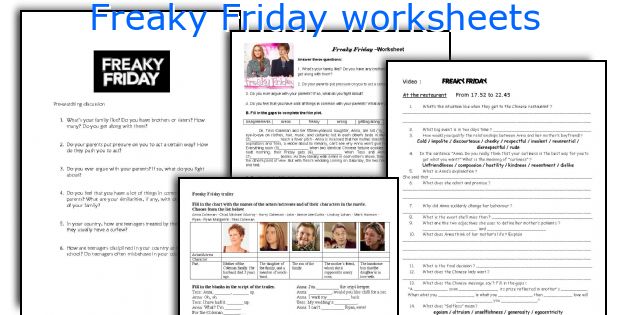 Freaky Friday worksheets