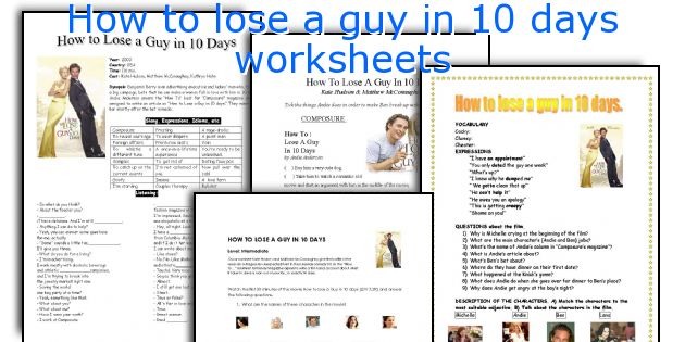 How to lose a guy in 10 days worksheets