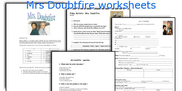 Mrs Doubtfire worksheets