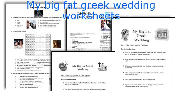 My big fat greek wedding worksheets