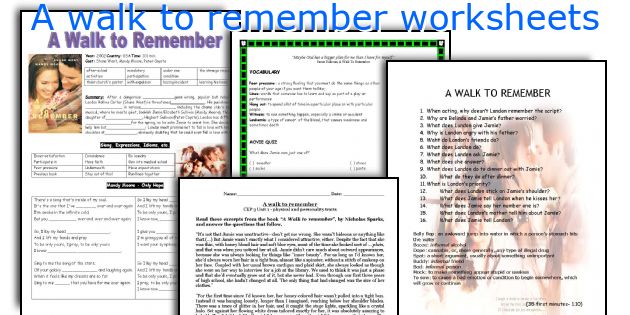 A walk to remember worksheets
