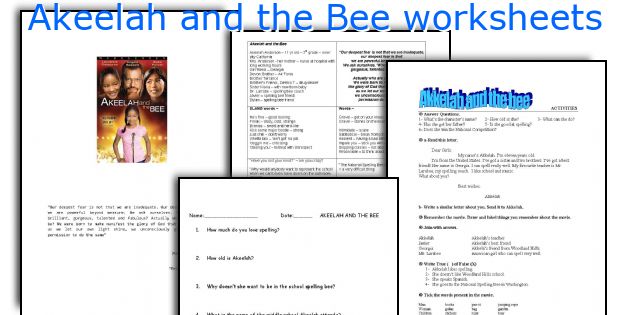 Akeelah and the Bee worksheets