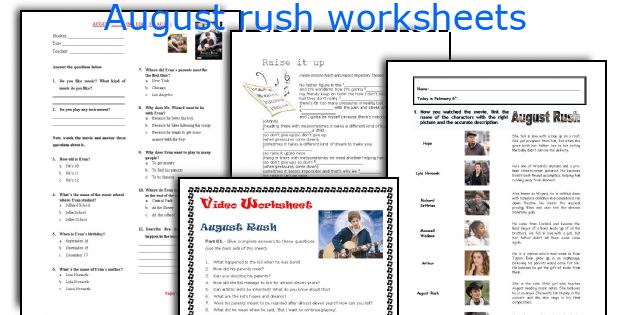 August rush worksheets