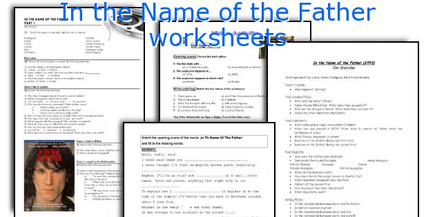 In the Name of the Father worksheets