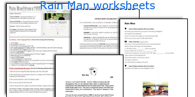 Rain Man worksheets