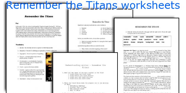 Remember the Titans worksheets