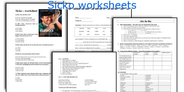 Sicko worksheets