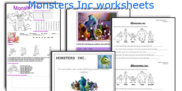 Monsters Inc worksheets
